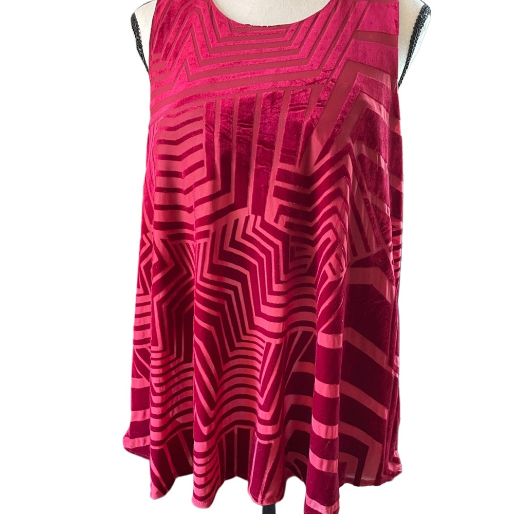 Anthropologie “Sunday in Brooklyn” Ruby Red Swingy Graphic Tank Top M